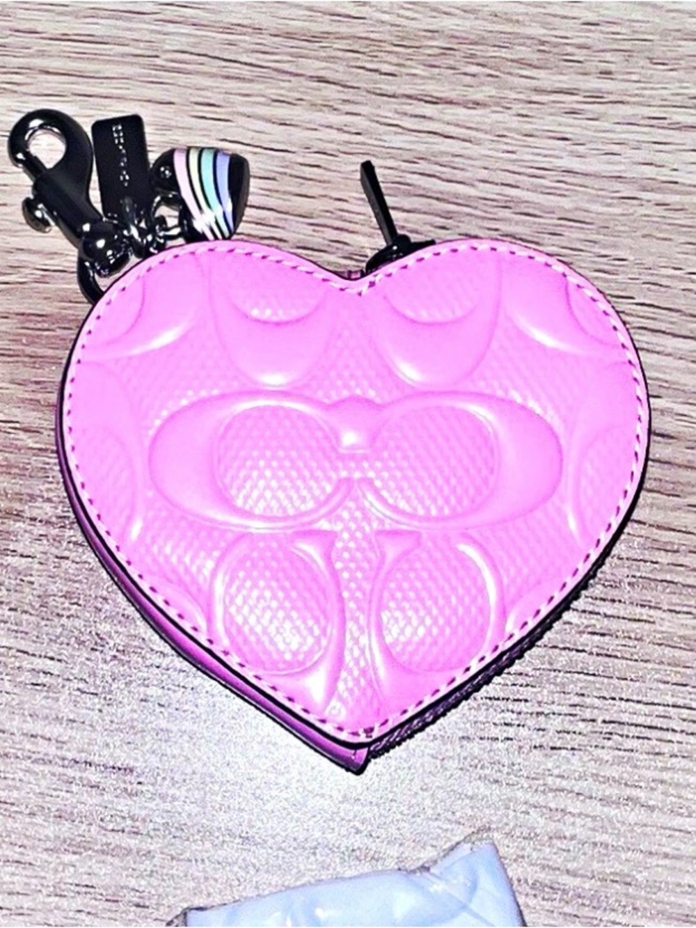 Coach Pink Heart Coin Purse Keychain with charm